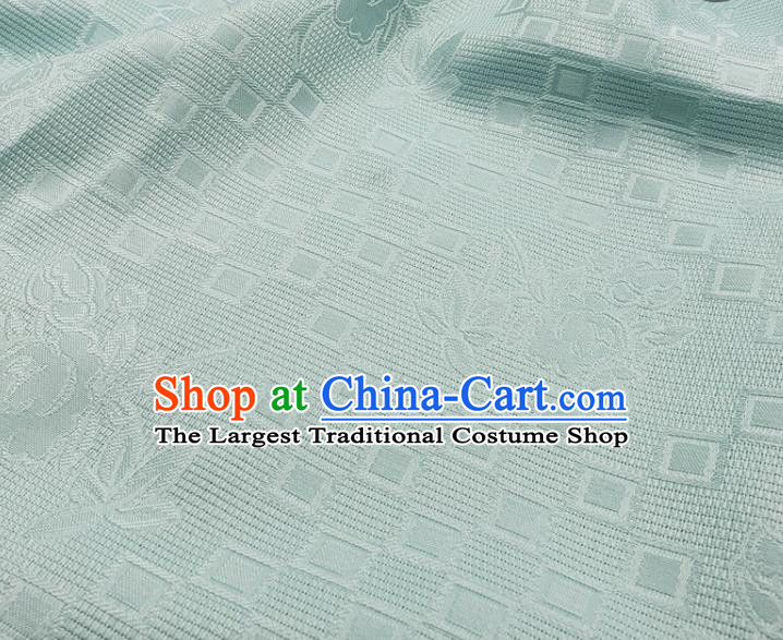 Chinese Traditional Rose Pattern Design Light Blue Satin Jacquard Fabric Traditional Asian Hanfu Dress Cloth Tapestry Silk Material