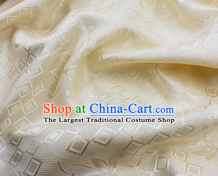 Chinese Traditional Rose Pattern Design Beige Satin Jacquard Fabric Traditional Asian Hanfu Dress Cloth Tapestry Silk Material