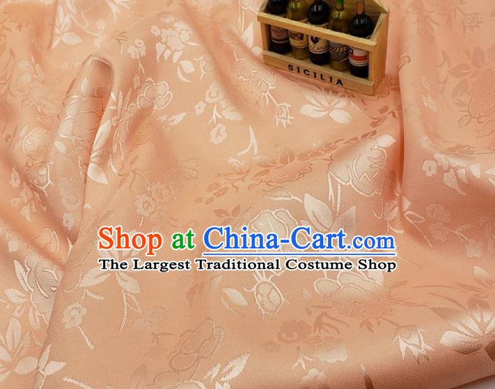 Chinese Traditional Jacquard Hibiscus Pattern Design Orange Satin Fabric Traditional Asian Hanfu Dress Cloth Silk Material Tapestry