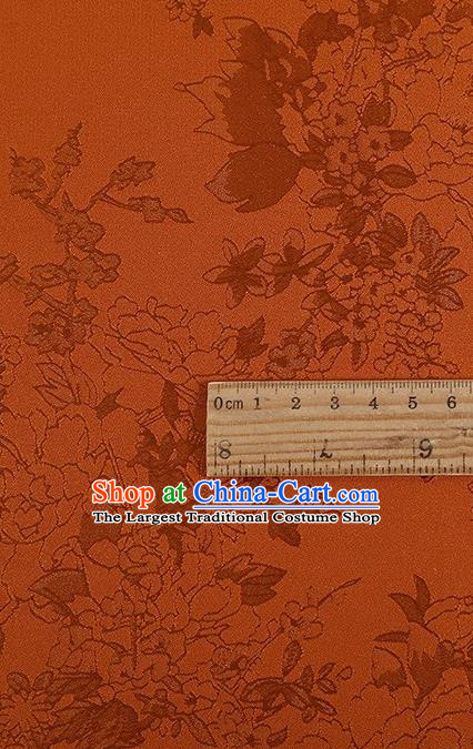 Top Quality Chinese Traditional Azalea Pattern Design Orange Satin Fabric Traditional Asian Hanfu Dress Cloth Silk Material Jacquard Tapestry