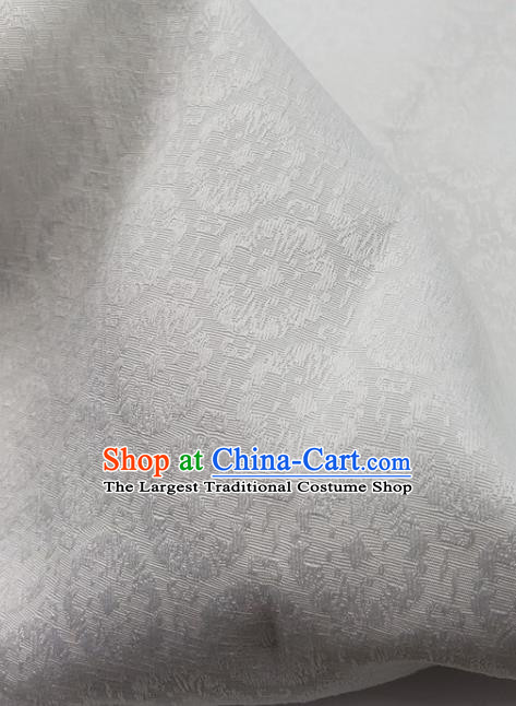 Top Quality Chinese Classical Androsace Pattern White Satin Fabric Traditional Asian Hanfu Dress Jacquard Cloth Silk Material Traditional Tapestry