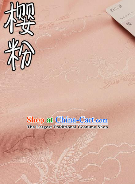 Top Quality Chinese Classical Cloud Crane Pattern Peach Pink Silk Material Traditional Asian Hanfu Dress Jacquard Cloth Traditional Satin Fabric