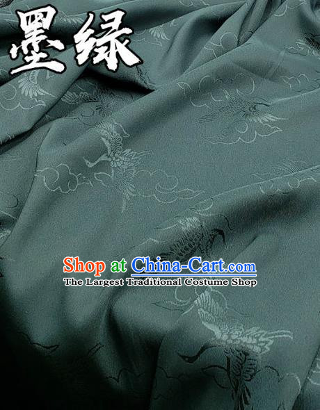 Top Quality Chinese Classical Cloud Crane Pattern Dark Green Silk Material Traditional Asian Hanfu Dress Jacquard Cloth Traditional Satin Fabric