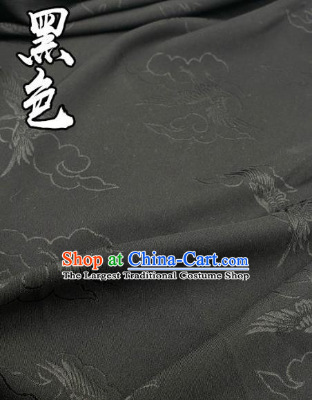 Top Quality Chinese Classical Cloud Crane Pattern Black Silk Material Traditional Asian Hanfu Dress Jacquard Cloth Traditional Satin Fabric