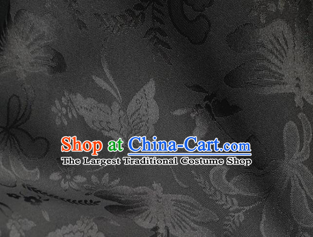 Chinese Hanfu Dress Traditional Butterfly Dragonfly Pattern Design Black Satin Fabric Silk Material Traditional Asian Cloth Tapestry