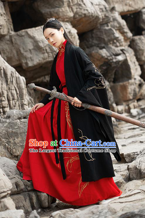 Chinese Ancient Swordsman Hanfu Garment Traditional Han Dynasty Noble Childe Embroidered Cape Blouse and Skirt Costumes for Men