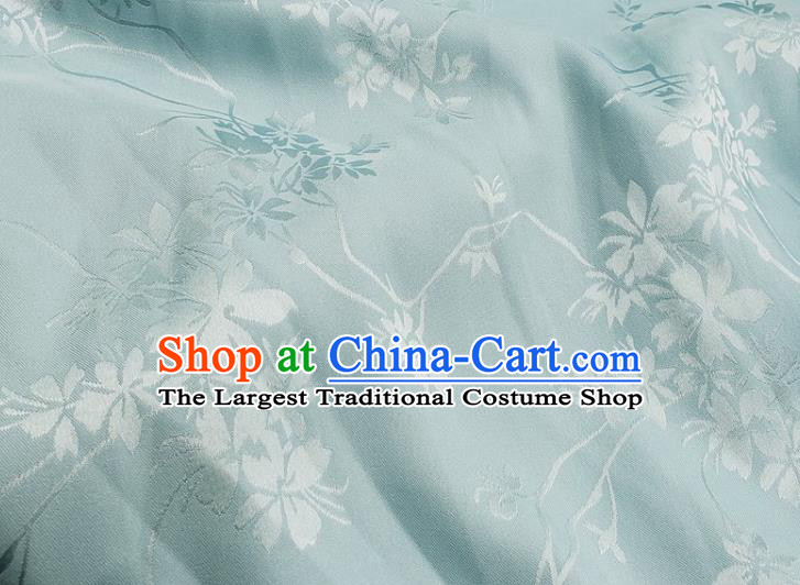 Top Quality Chinese Classical Flowers Pattern Light Blue Silk Material Traditional Asian Hanfu Dress Jacquard Cloth Traditional Satin Fabric