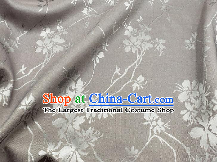Top Quality Chinese Classical Flowers Pattern Grey Silk Material Traditional Asian Hanfu Dress Jacquard Cloth Traditional Satin Fabric