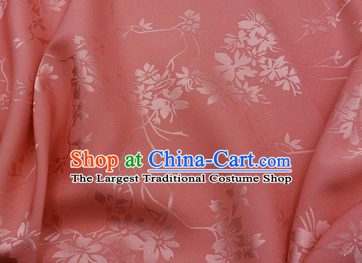 Top Quality Chinese Classical Flowers Pattern Peach Pink Silk Material Traditional Asian Hanfu Dress Jacquard Cloth Traditional Satin Fabric