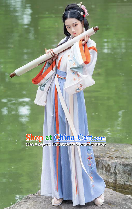 Traditional Chinese Jin Dynasty Noble Female Hanfu Apparels Ancient Royal Princess Embroidered Blouse and Skirt Historical Costumes for Women