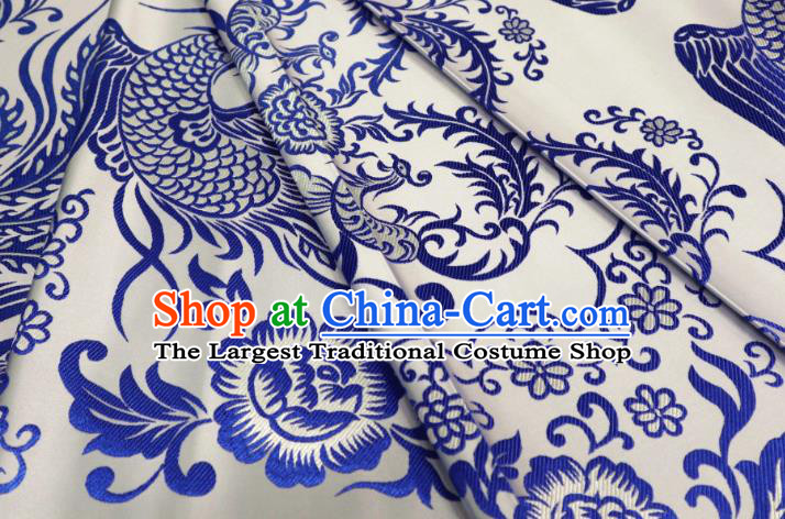 Chinese Classical Imperial Dragon Pattern Design White Brocade Cheongsam Fabric Asian Traditional Tapestry Satin Material DIY Cloth Damask