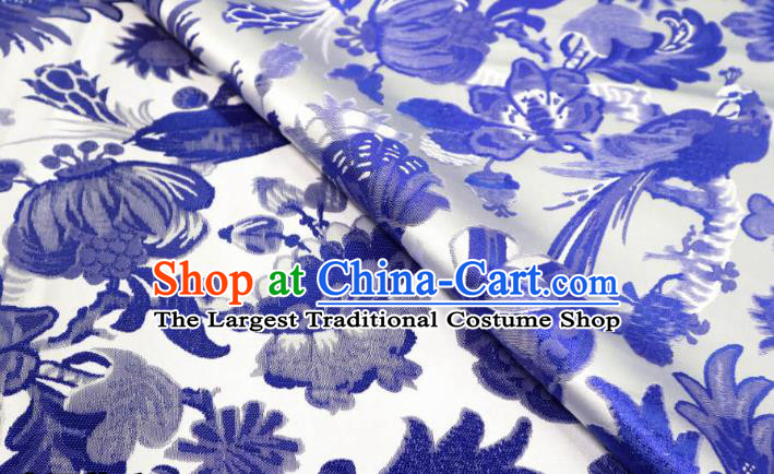 Chinese Classical Blossom Pattern Design White Brocade Cheongsam Fabric Asian Traditional Tapestry Satin Material DIY Imperial Cloth Damask