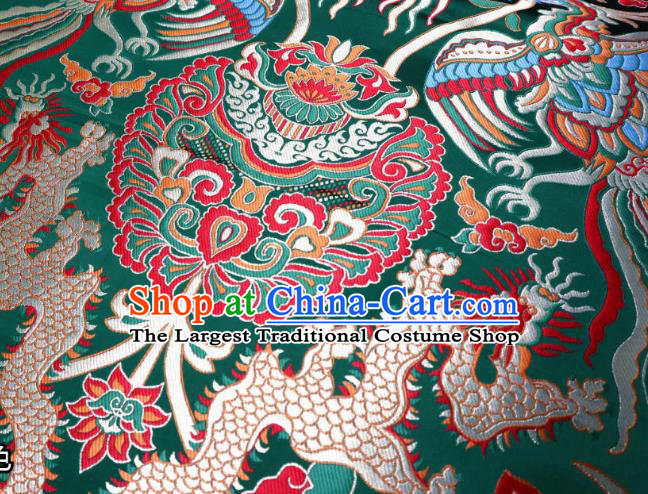 Chinese Classical Fire Dragon Pattern Design Green Brocade Cheongsam Fabric Asian Traditional Tapestry Satin Material DIY Cloth Damask