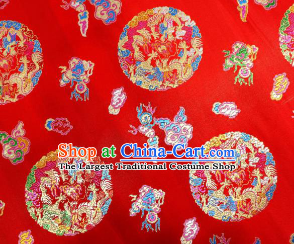 Chinese Classical Phoenix Dragon Pattern Design Red Brocade Cheongsam Fabric Asian Traditional Tapestry Satin Material DIY Wedding Cloth Damask