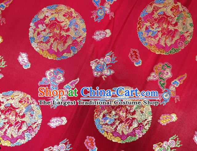 Chinese Classical Phoenix Dragon Pattern Design Rosy Brocade Cheongsam Fabric Asian Traditional Tapestry Satin Material DIY Wedding Cloth Damask