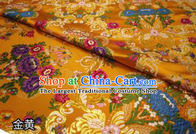 Chinese Classical Court Flowers Pattern Design Golden Nanjing Brocade Cheongsam Fabric Asian Traditional Tapestry Satin Material DIY Wedding Cloth Damask