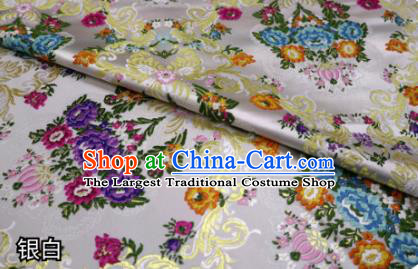 Chinese Classical Court Flowers Pattern Design Argent Nanjing Brocade Cheongsam Fabric Asian Traditional Tapestry Satin Material DIY Wedding Cloth Damask