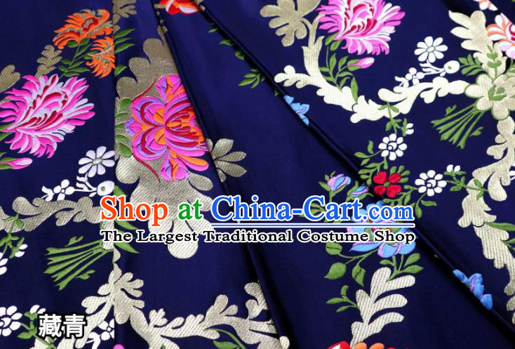 Chinese Cheongsam Classical Flowers Pattern Design Navy Nanjing Brocade Fabric Asian Traditional Tapestry Satin Material DIY Court Cloth Damask