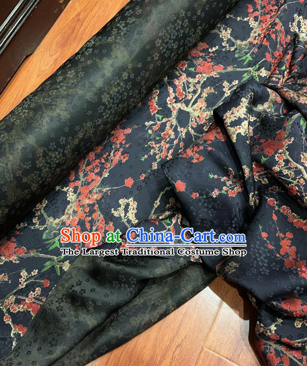 Chinese Classical Plum Pattern Black Watered Gauze Asian Top Quality Silk Material Hanfu Dress Cloth Cheongsam Brocade Fabric