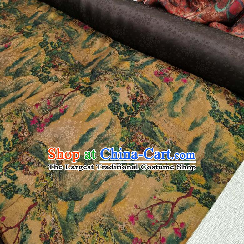 Chinese Classical Scenery Pattern Khaki Watered Gauze Asian Top Quality Silk Material Hanfu Dress Cloth Cheongsam Brocade Fabric