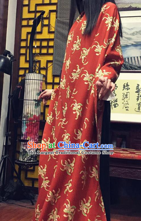 Chinese Classical Orchid Pattern Red Watered Gauze Asian Top Quality Silk Material Hanfu Dress Fabric Cheongsam Cloth