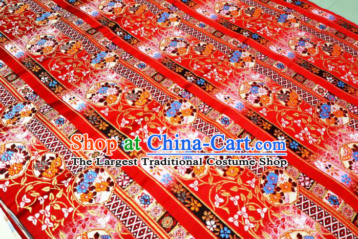 Top Quality Japanese Kimono Classical Flowers Pattern Red Tapestry Satin Material Asian Traditional Brocade Nishijin Cloth Fabric
