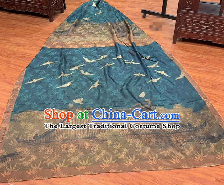 Chinese Classical Crane Bamboo Pattern Blue Watered Gauze Asian Top Quality Silk Material Hanfu Dress Brocade Fabric Cheongsam Cloth