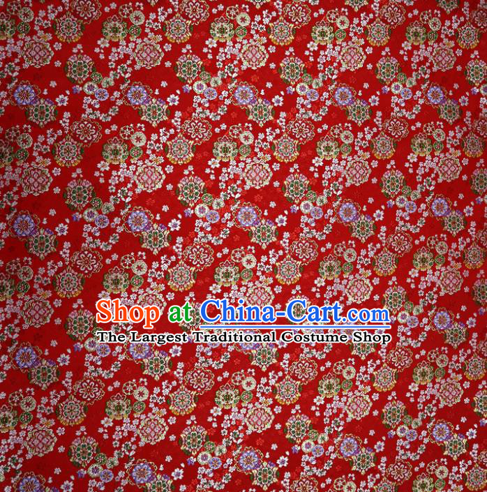 Japanese Traditional Cherry Blossom Pattern Red Brocade Asian Top Quality Nishijin Material Cloth Kimono Belt Tapestry Satin Fabric
