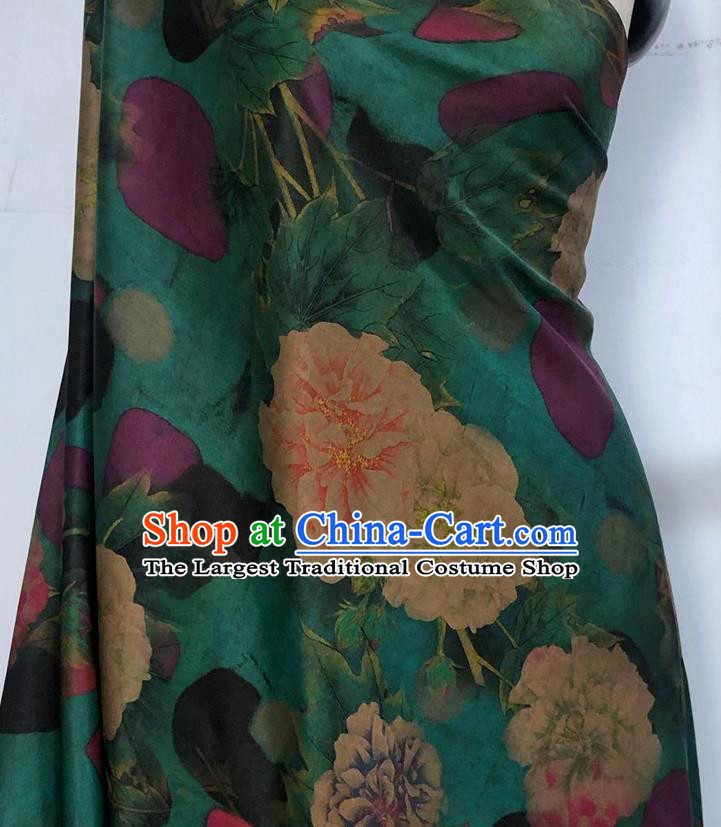 Chinese Classical Hibiscus Pattern Green Watered Gauze Asian Top Quality Silk Material Hanfu Dress Brocade Cheongsam Cloth Fabric