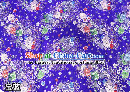 Top Quality Japanese Kimono Classical Sakura Pattern Royalblue Tapestry Satin Material Asian Traditional Cloth Brocade Nishijin Fabric