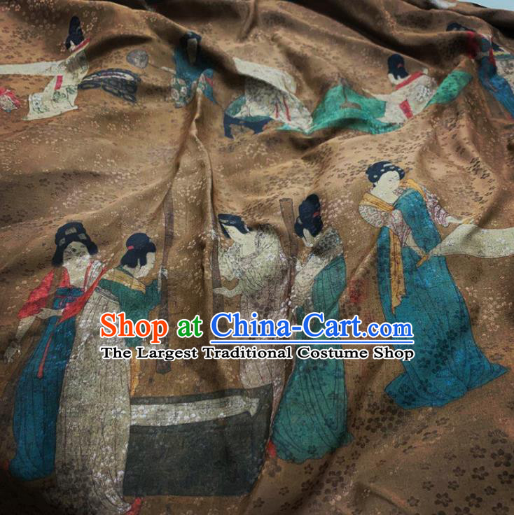 Chinese Classical Beauty Pattern Brown Watered Gauze Asian Top Quality Silk Material Cloth Hanfu Dress Fabric