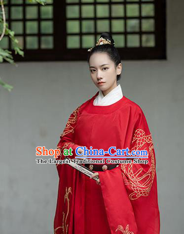 Chinese Drama Ancient Crown Prince Red Hanfu Garment Traditional Song Dynasty Scholar Costumes Embroidered Robe and Underwear for Men
