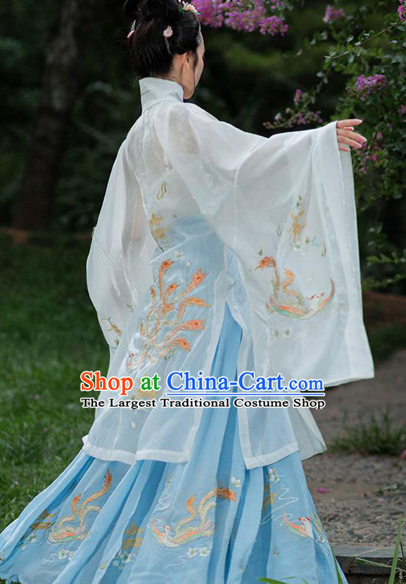Chinese Ancient Young Lady Hanfu Garment Traditional Drama Ming Dynasty Costumes Embroidered Blouse and Horse Face Skirt for Women