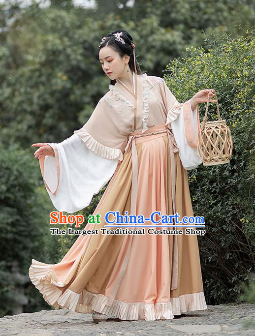 Chinese Ancient Jin Dynasty Princess Hanfu Garment Traditional Embroidered Historical Costumes Complete Set
