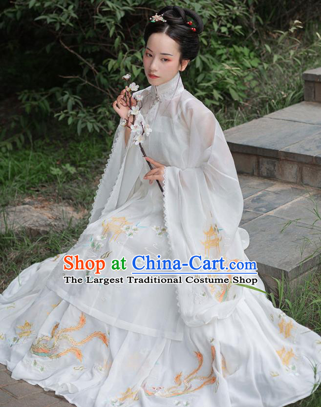 Chinese Ancient Royal Princess Hanfu Garment Historical Drama Traditional Ming Dynasty Costumes Embroidered White Blouse and Pleated Skirt Full Set