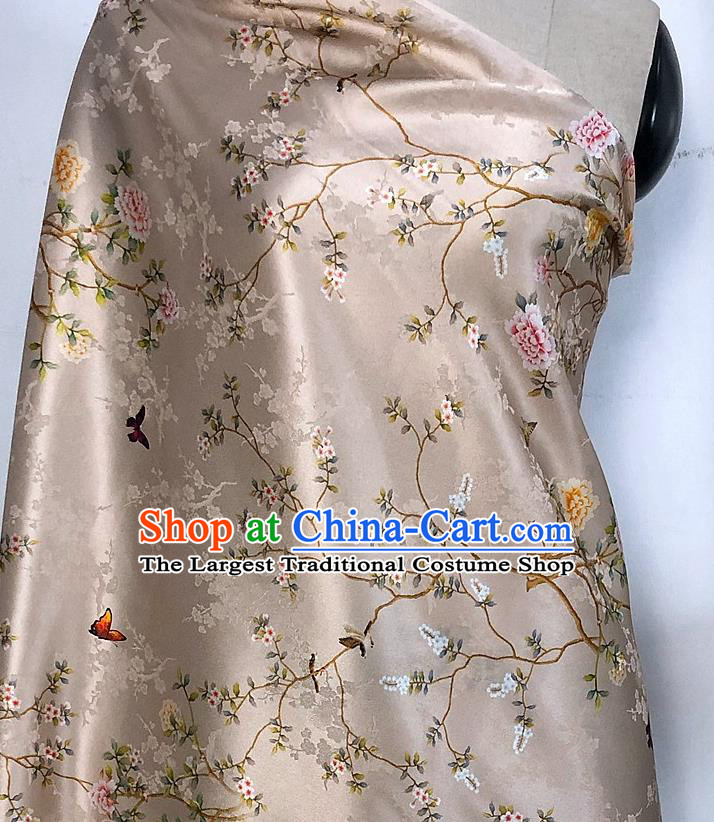 Chinese Classical Hibiscus Pattern Champagne Watered Gauze Asian Top Quality Silk Material Hanfu Dress Brocade Cheongsam Cloth Fabric