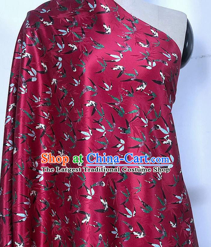 Chinese Classical Bamboo Leaf Pattern Magenta Watered Gauze Asian Top Quality Silk Material Hanfu Dress Brocade Cheongsam Cloth Fabric