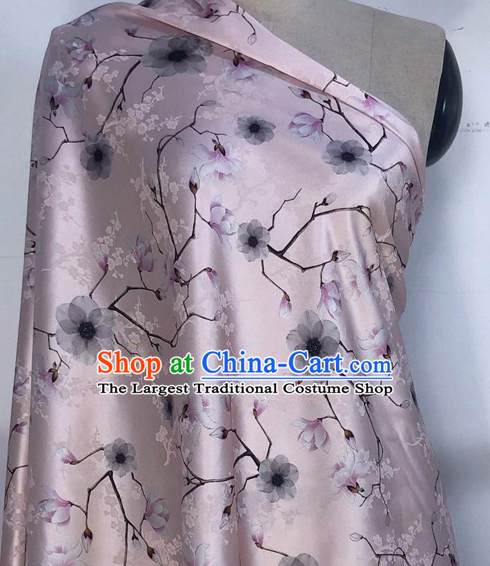 Chinese Classical Peach Blossom Magnolia Pattern Pink Watered Gauze Asian Top Quality Silk Material Hanfu Dress Brocade Cheongsam Cloth Fabric