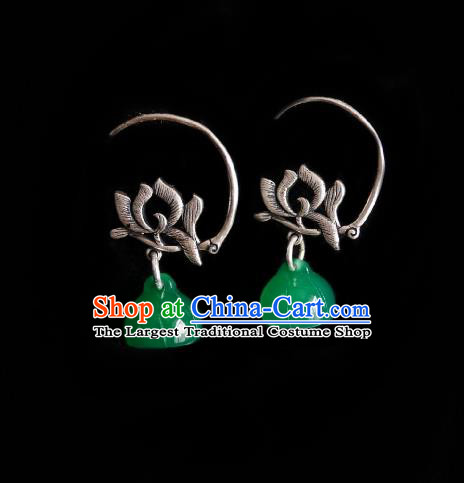 Chinese Handmade Jade Lotus Seedpod Earrings Traditional Hanfu Ear Jewelry Accessories Ancient Princess Silver Eardrop for Women