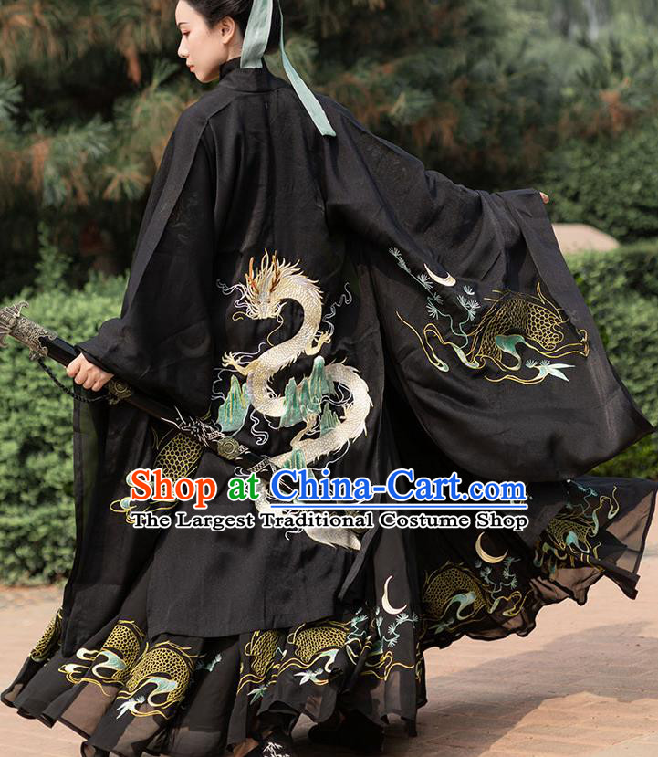 Chinese Ancient Jin Dynasty Palace Lady Black Garment Traditional Royal Princess Embroidered Hanfu Costumes Cloak Blouse and Pleated Skirt Full Set