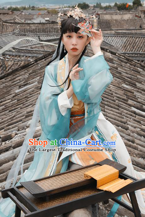 Chinese Traditional Song Dynasty Princess Garment Ancient Hanfu Costumes Embroidered Cloak Top Blouse and Skirt for Rich Lady