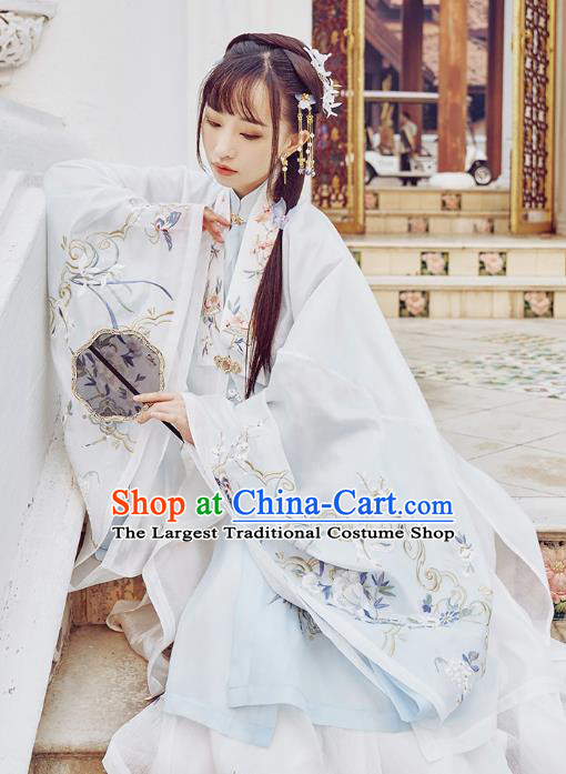 Chinese Traditional Ming Dynasty Rich Lady Garment Ancient Princess Embroidered Cloak Blouse and Skirt Hanfu Costumes Full Set