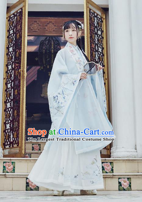 Chinese Traditional Ming Dynasty Rich Lady Garment Ancient Princess Embroidered Cloak Blouse and Skirt Hanfu Costumes Full Set
