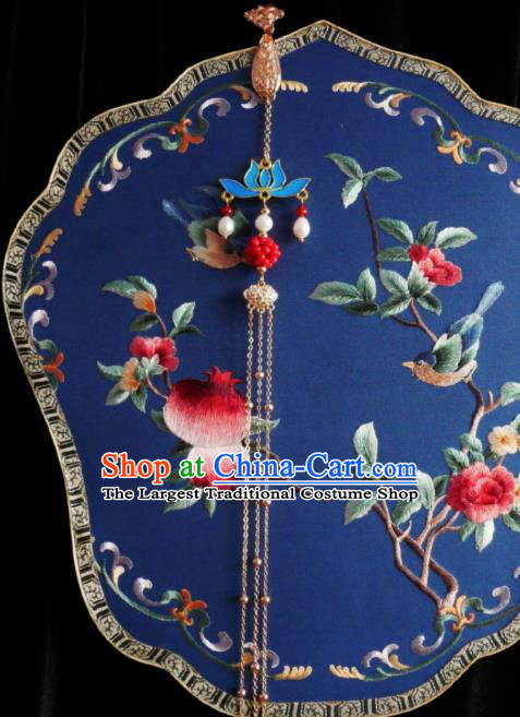 Chinese Classical Cheongsam Blue Lotus Brooch Traditional Hanfu Accessories Handmade Pearls Tassel Breastpin Pendant for Women