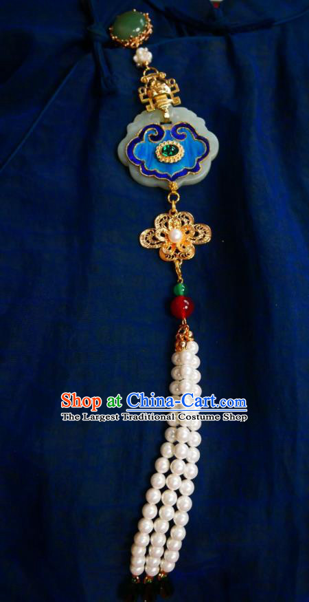 Chinese Classical Jade Cloud Brooch Traditional Hanfu Cheongsam Accessories Handmade Beads Tassel Breastpin Pendant for Women