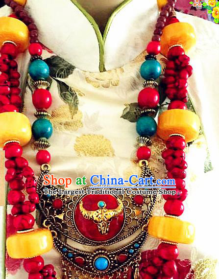 Chinese Traditional Zang Nationality Folk Dance Bull Head Necklet Decoration Tibetan Ethnic Handmade Retro Necklace Jewelry Accessories for Women