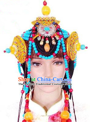 Chinese Traditional Tibetan Nationality Wedding Hair Clasp Decoration Handmade Zang Ethnic Headdress Bride Hair Accessories for Women