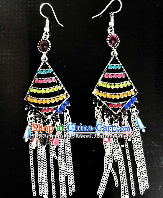 Traditional Chinese Zang Ethnic Earrings Folk Dance Ear Accessories Handmade Tibetan Nationality Tassel Colorful Sequins Eardrop for Women