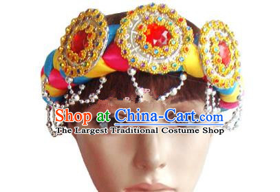 Chinese Traditional Folk Dance Hair Clasp Hair Accessories Decoration Handmade Zang Ethnic Headdress Stage Show Headwear for Women