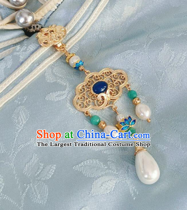 Chinese Classical Golden Brooch Traditional Hanfu Cheongsam Accessories Handmade Blueing Lotus Breastpin Pendant for Women